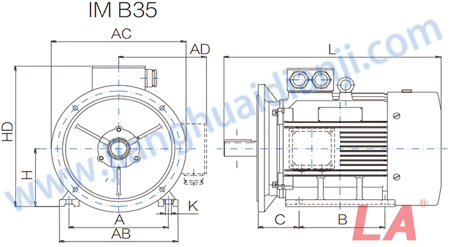 YE3系列高效低壓三相異步電動機外形及安裝尺寸圖B35 - 六安江淮電機有限公司