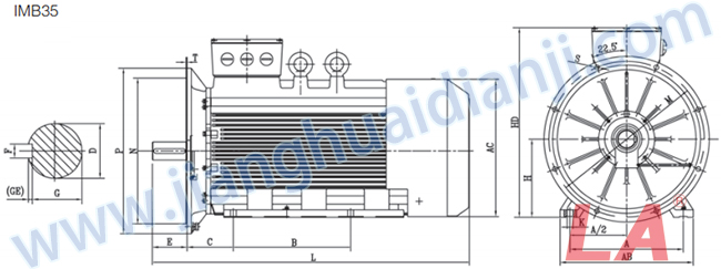Y2系列低壓大功率三相異步電動機外形及安裝尺寸圖IMB35 - 六安江淮電機有限公司