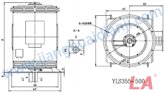 YLS系列高壓立式三相異步電動機外形及安裝尺寸圖(YLS355-630 IP23 6KV) - 六安江淮電機有限公司