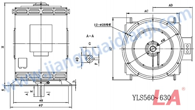 YLS系列高壓立式三相異步電動機外形及安裝尺寸圖(YLS355-630 IP23 6KV) - 六安江淮電機有限公司