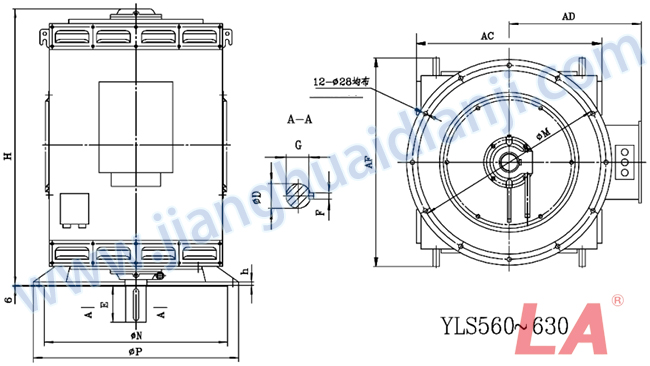 YLS系列高壓立式三相異步電動機外形及安裝尺寸圖(YLS450-630 IP23 10KV) - 六安江淮電機有限公司