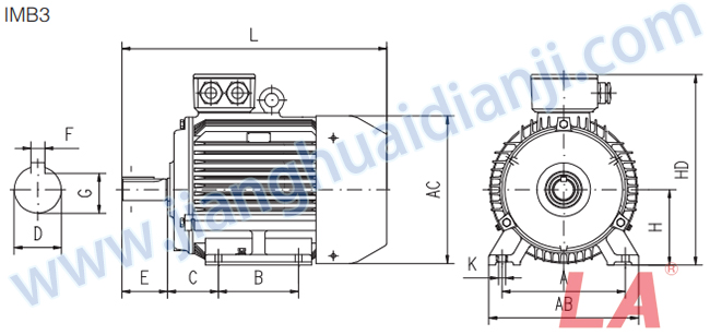 MS系列鋁殼三相異步電動機外形及安裝尺寸圖IMB3 - 六安江淮電機有限公司